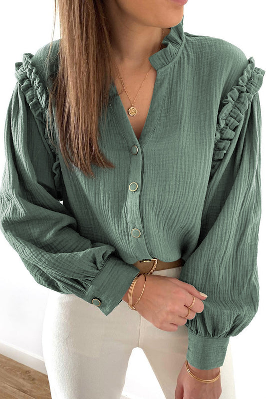 Long Sleeve Buttoned Top with ruffles