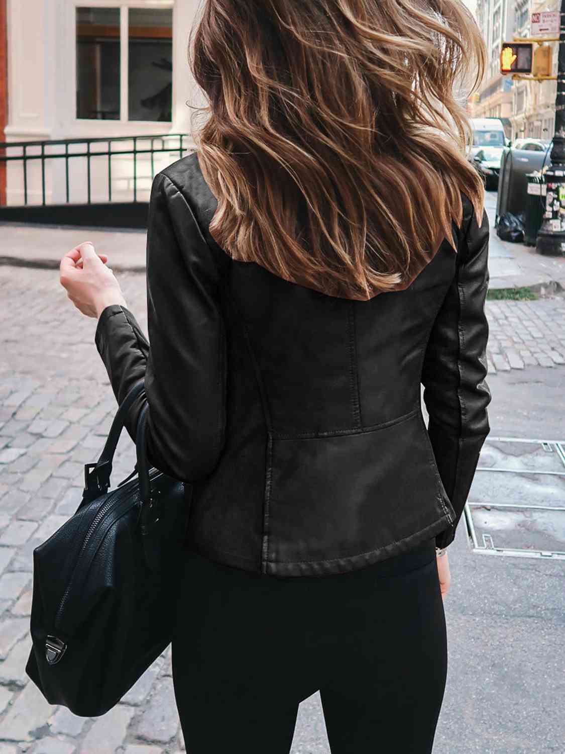 Mock Leather Zip Up Jacket