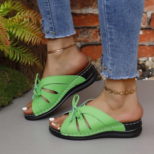 Tied Open Toe Low Heel Sandals in several colors