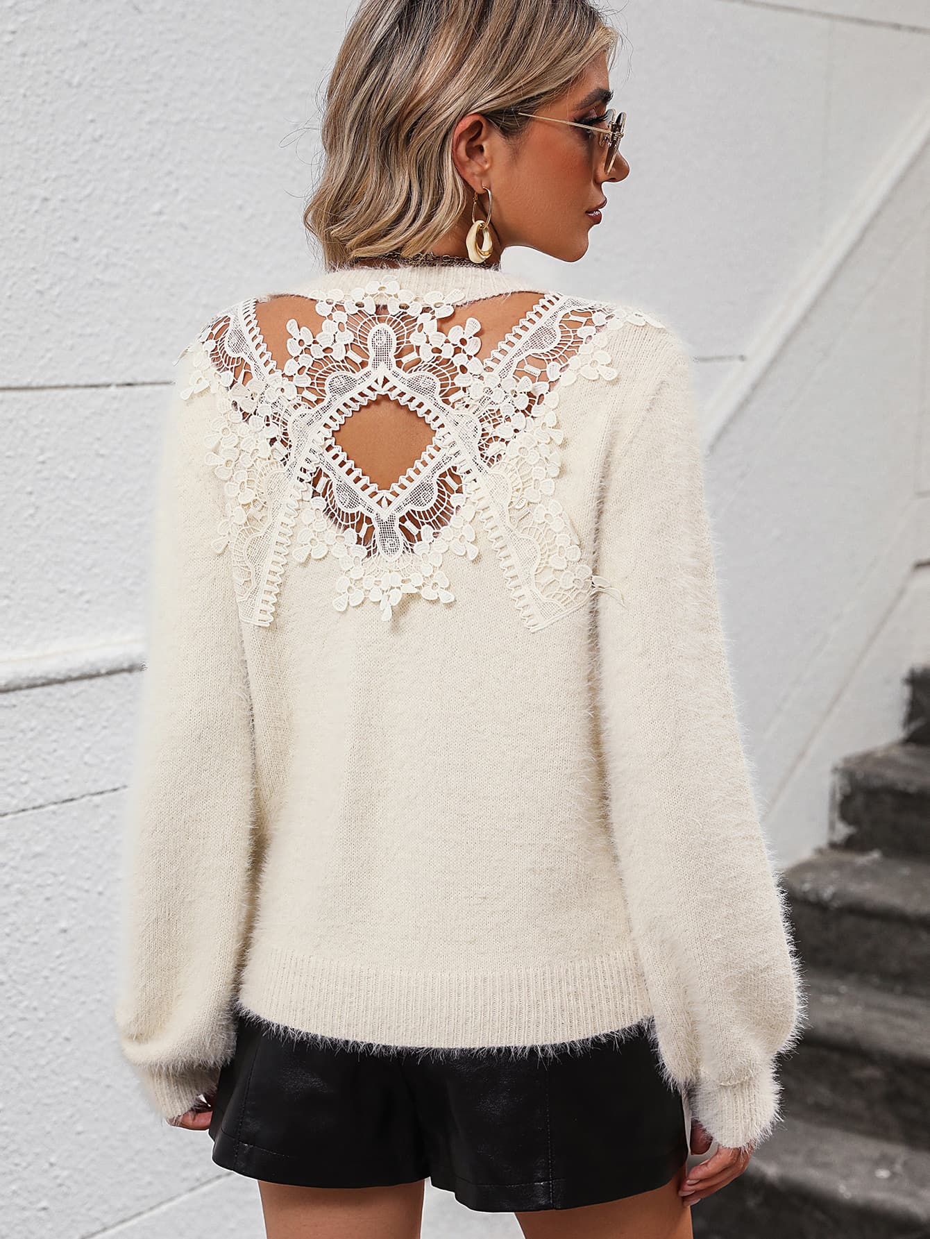 Lace Detail Long Sleeve Pullover Sweater