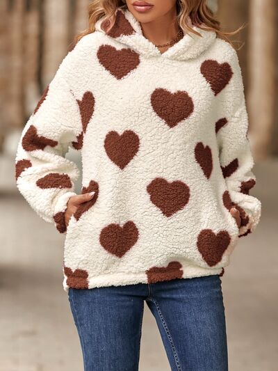 Fuzzy Heart Hoodie with Pockets