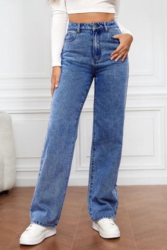 High Waist Straight Denim Jeans