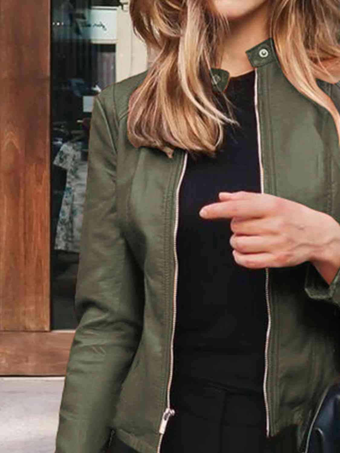 Mock Leather Zip Up Jacket