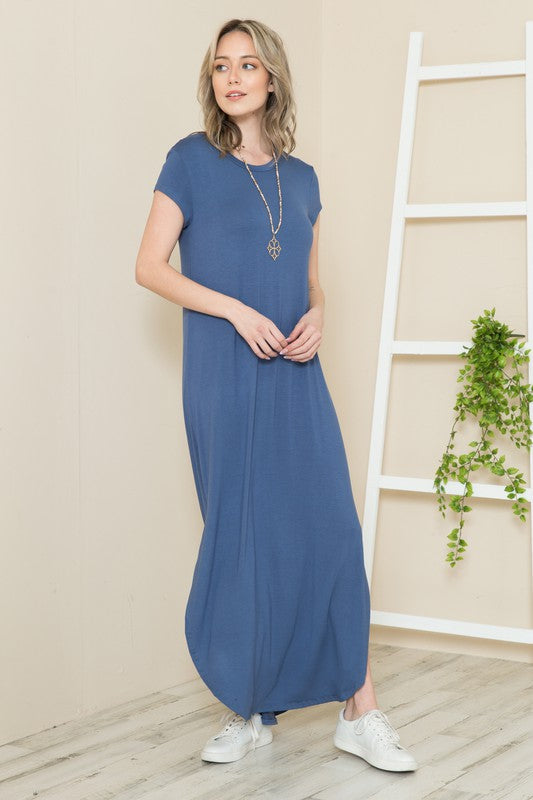 Short Sleeve Maxi Dress with Side Slit