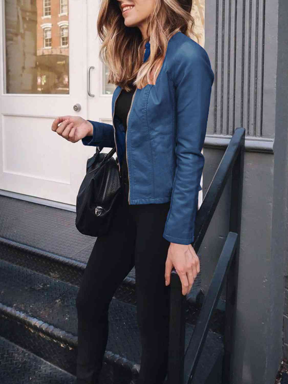 Mock Leather Zip Up Jacket