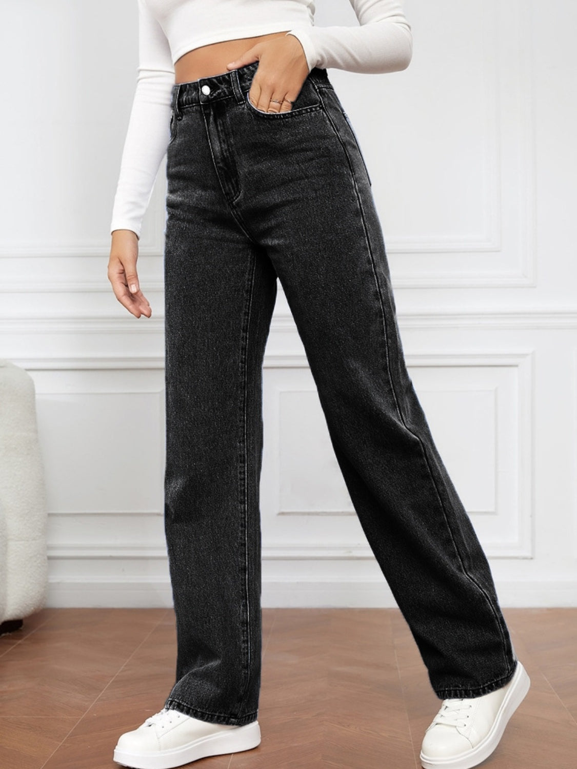 High Waist Straight Denim Jeans