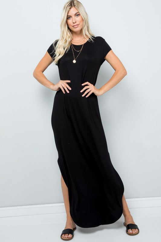 Short Sleeve Maxi Dress with Side Slit