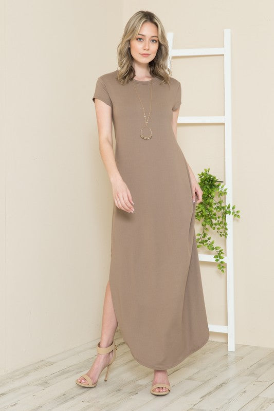 Short Sleeve Maxi Dress with Side Slit