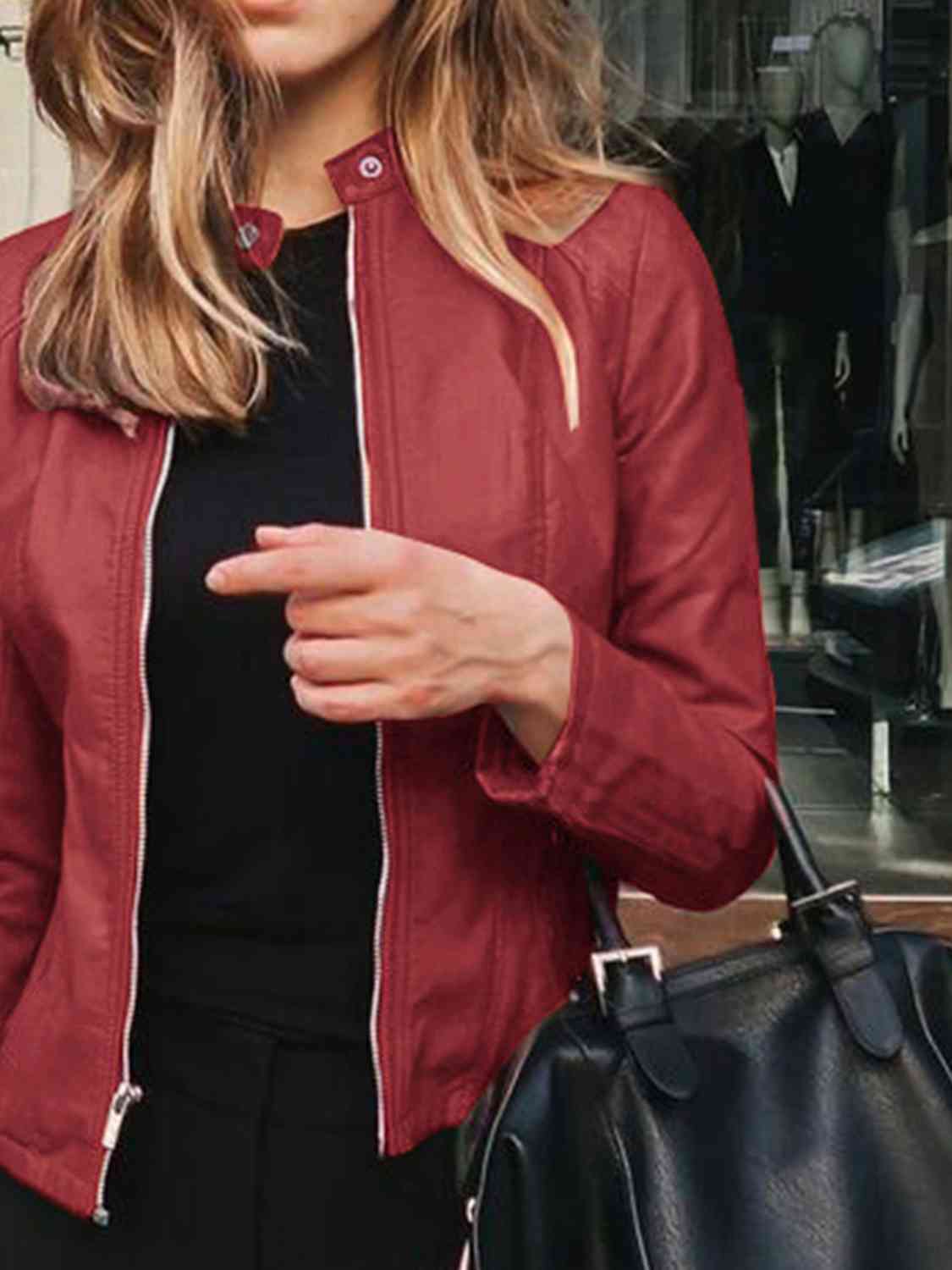 Mock Leather Zip Up Jacket