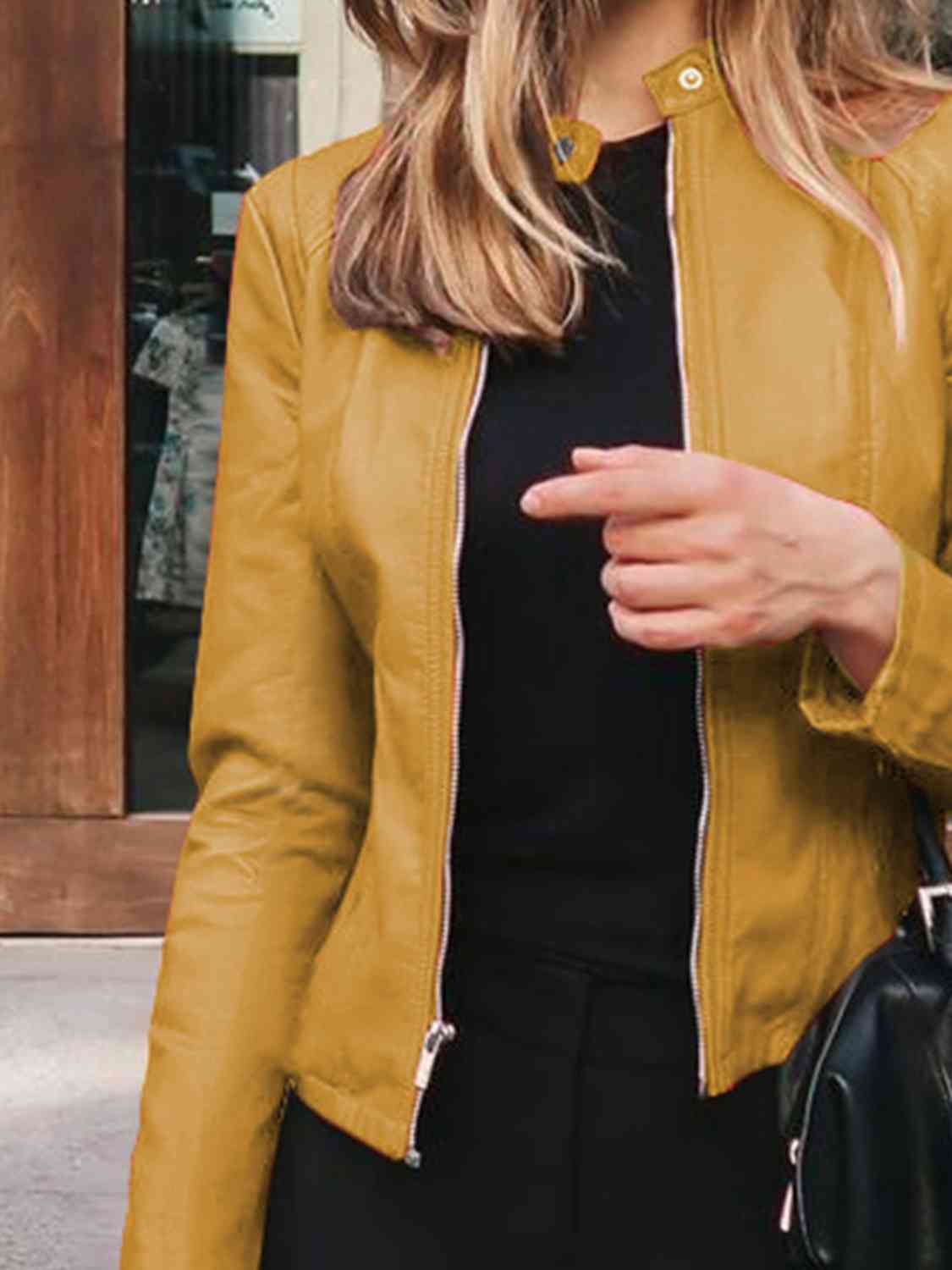 Mock Leather Zip Up Jacket