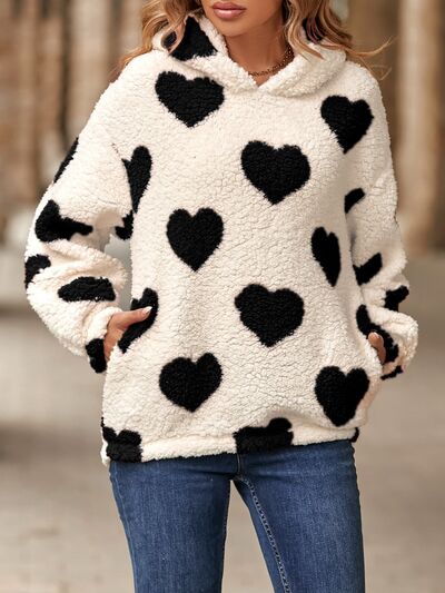 Fuzzy Heart Hoodie with Pockets