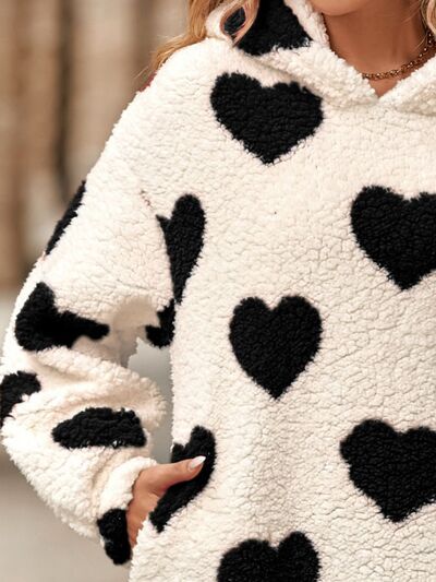 Fuzzy Heart Hoodie with Pockets