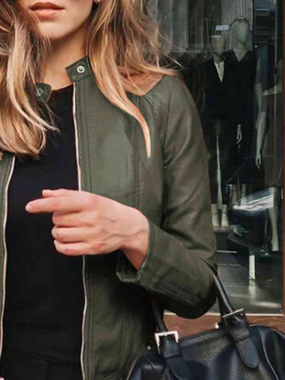Mock Leather Zip Up Jacket