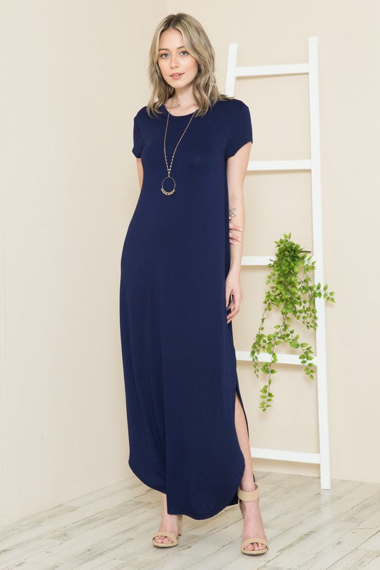 Short Sleeve Maxi Dress with Side Slit