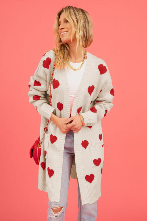 Heart Graphic Cardigan with Pockets