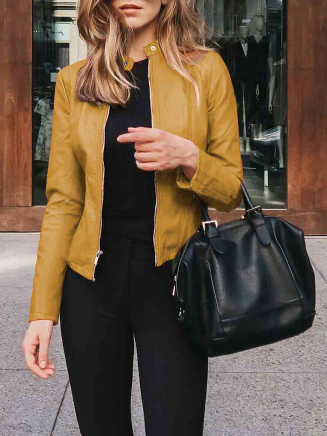 Mock Leather Zip Up Jacket