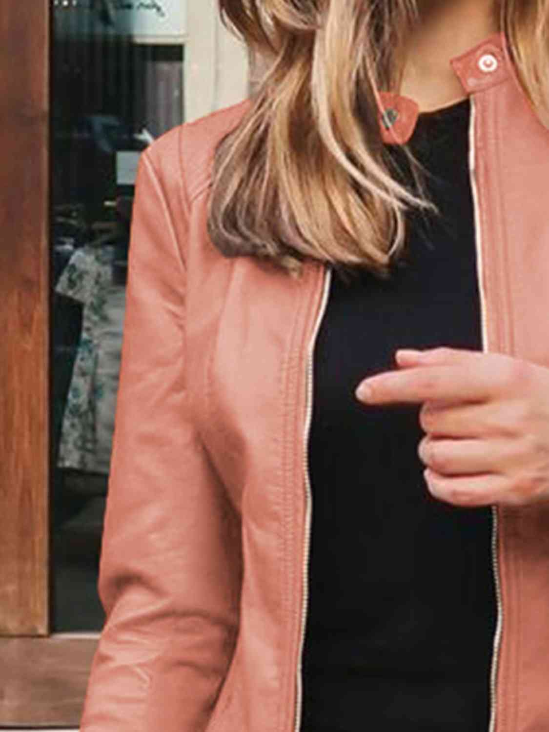 Mock Leather Zip Up Jacket