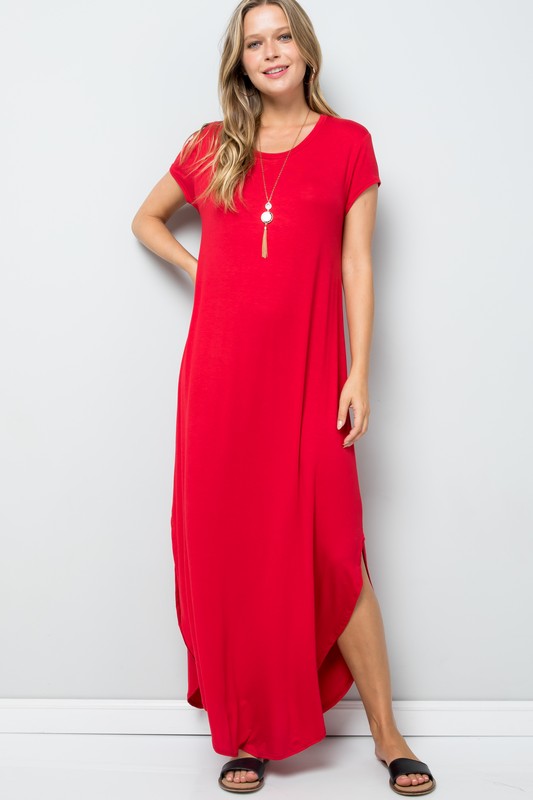 Short Sleeve Maxi Dress with Side Slit