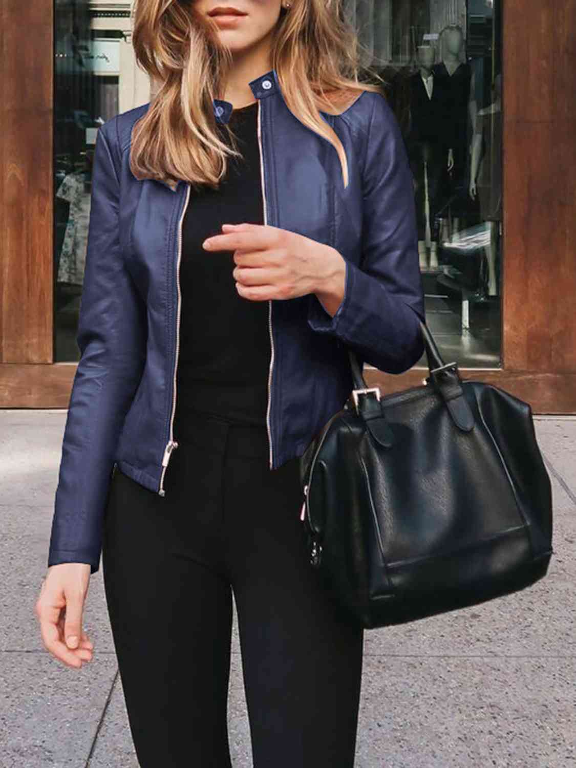 Mock Leather Zip Up Jacket