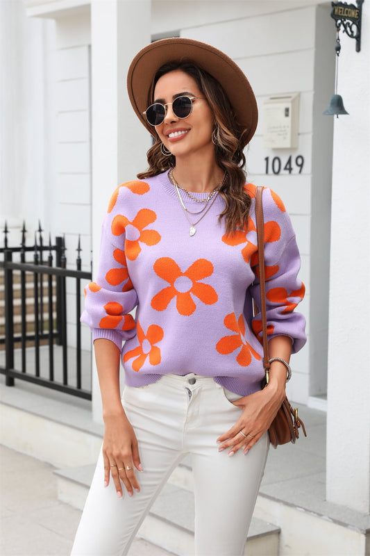 Floral Print Pullover Sweater