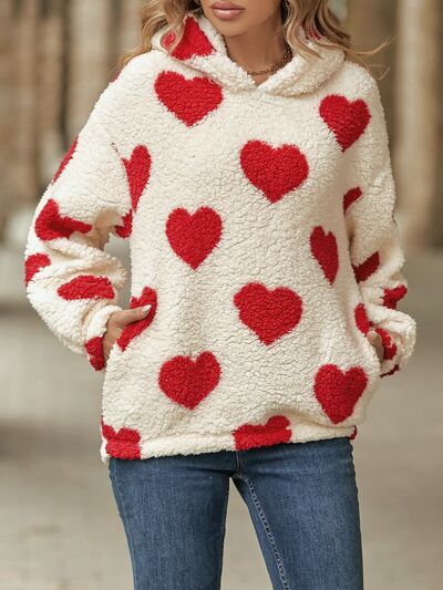 Fuzzy Heart Hoodie with Pockets red or black hearts