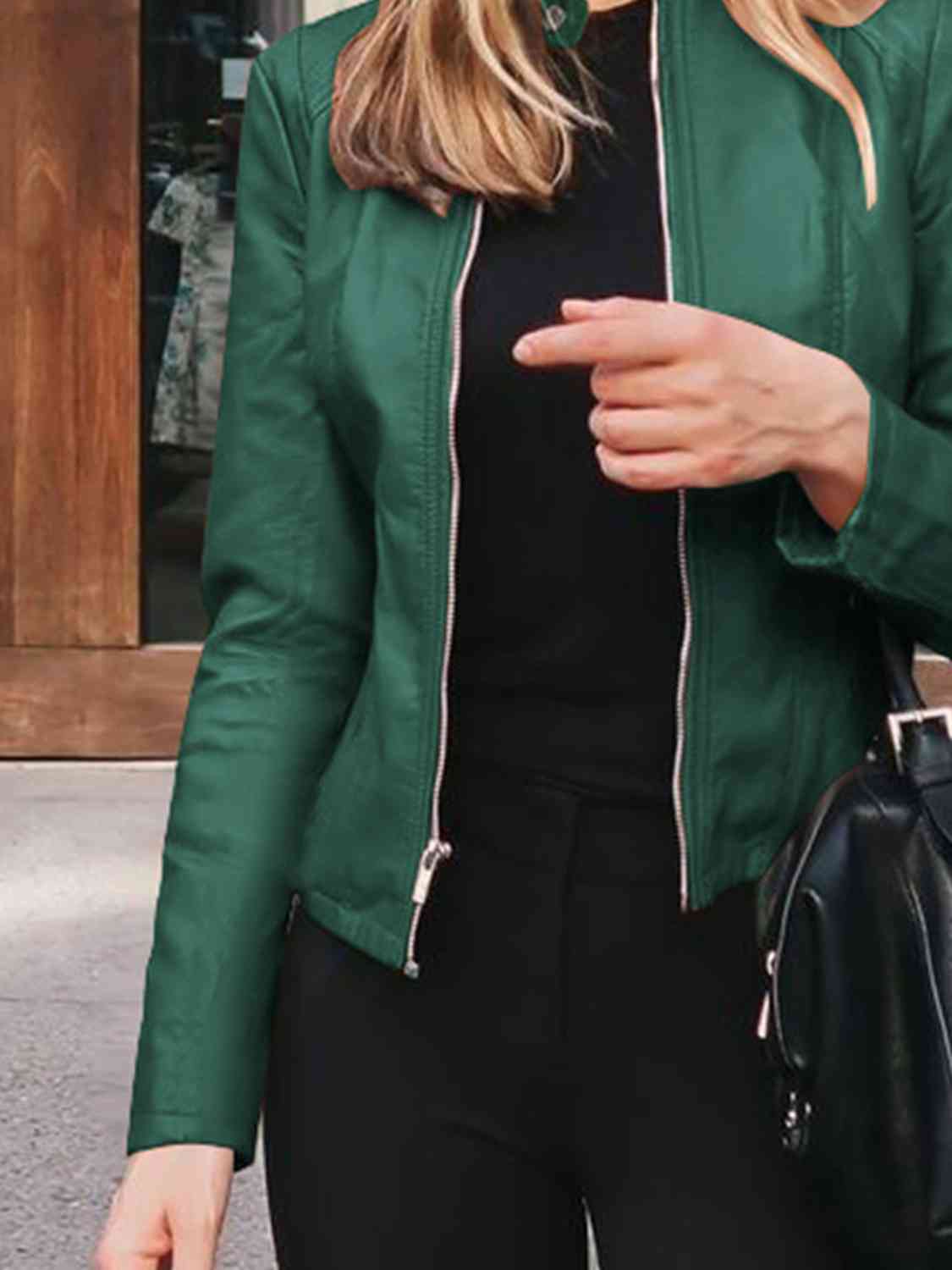 Mock Leather Zip Up Jacket
