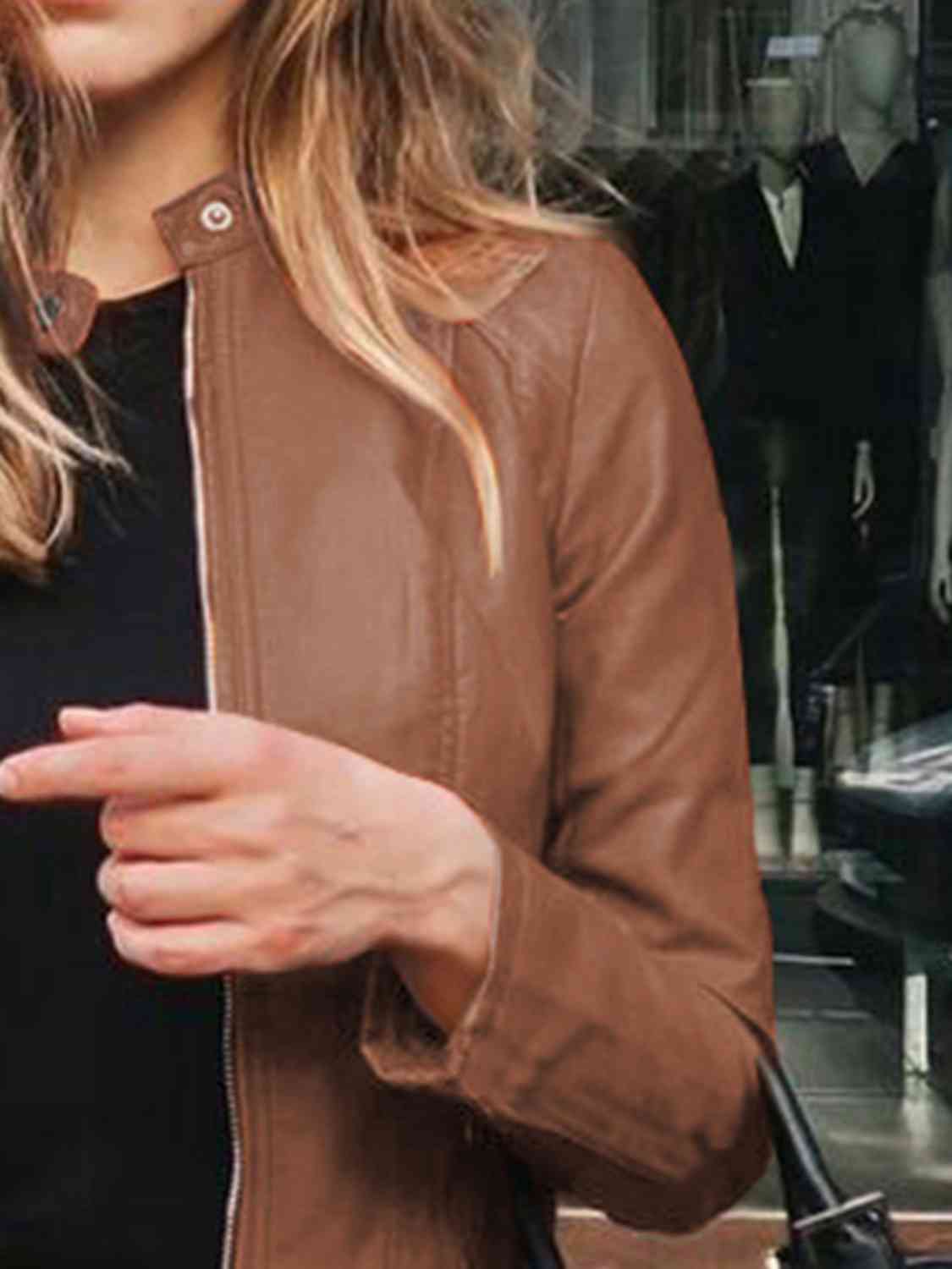 Mock Leather Zip Up Jacket