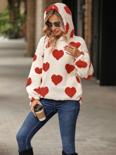 Fuzzy Heart Hoodie with Pockets