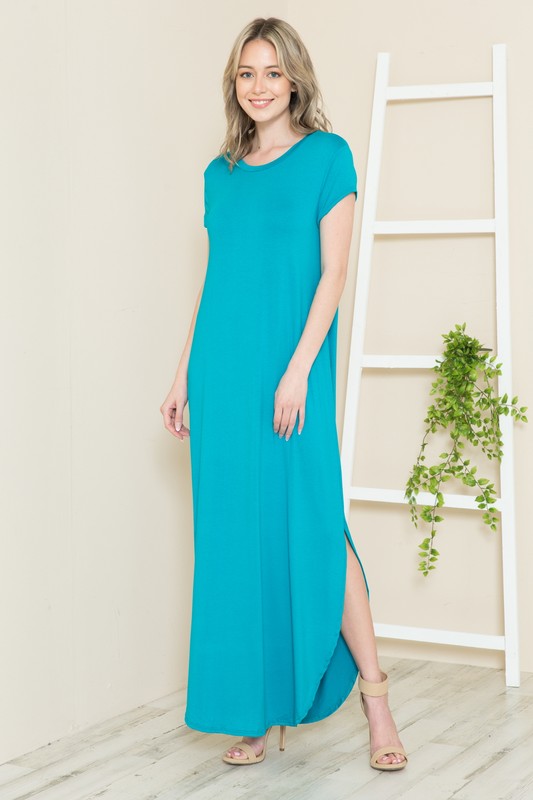 Short Sleeve Maxi Dress with Side Slit