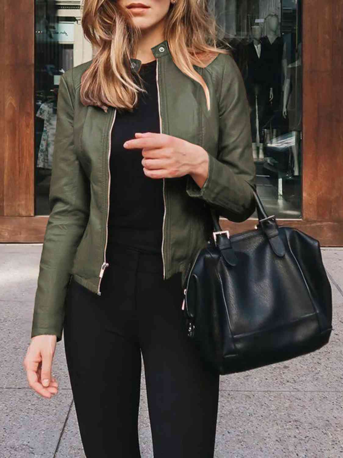 Mock Leather Zip Up Jacket