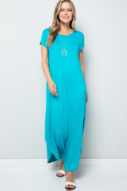 Short Sleeve Maxi Dress with Side Slit