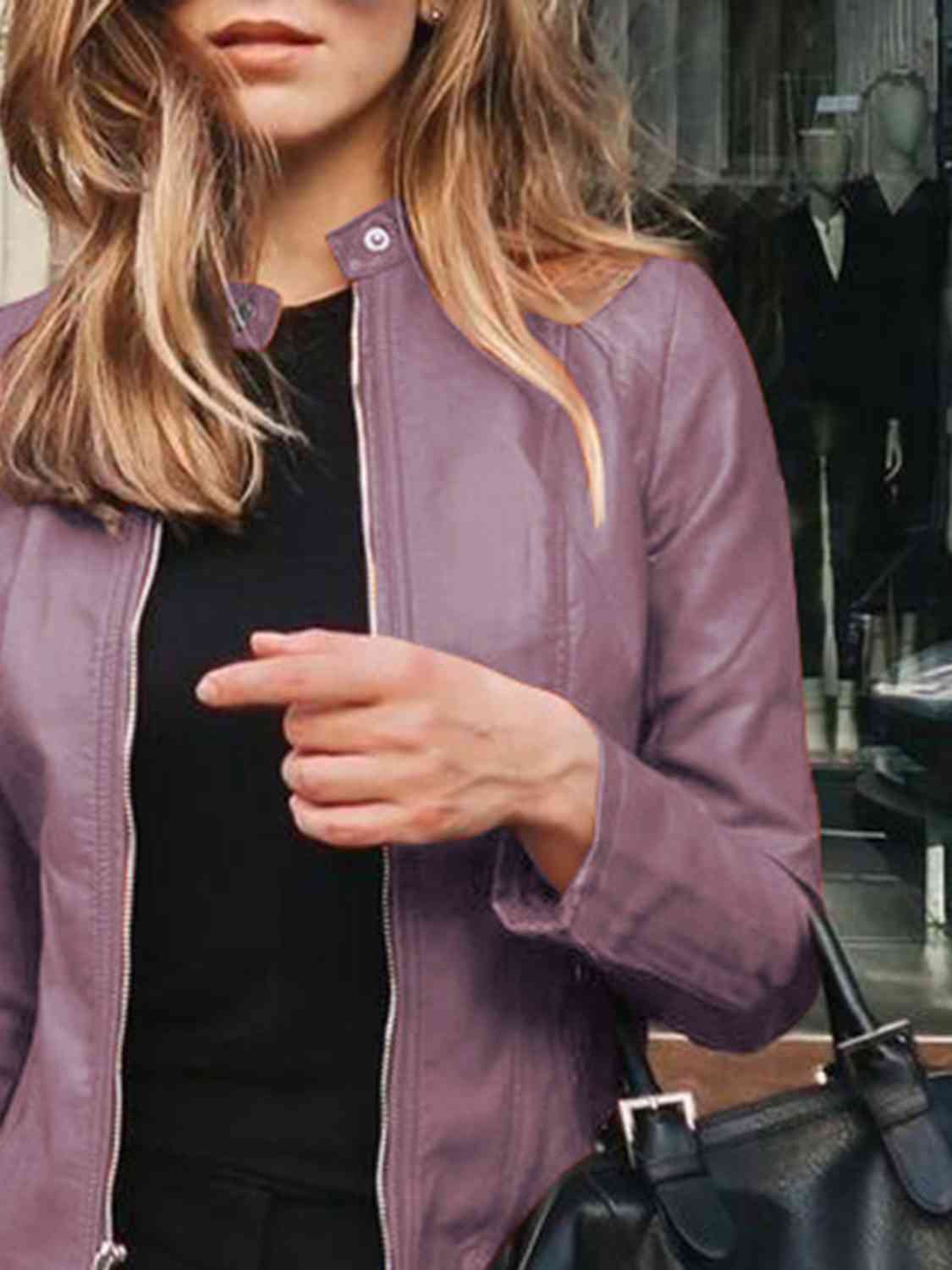 Mock Leather Zip Up Jacket