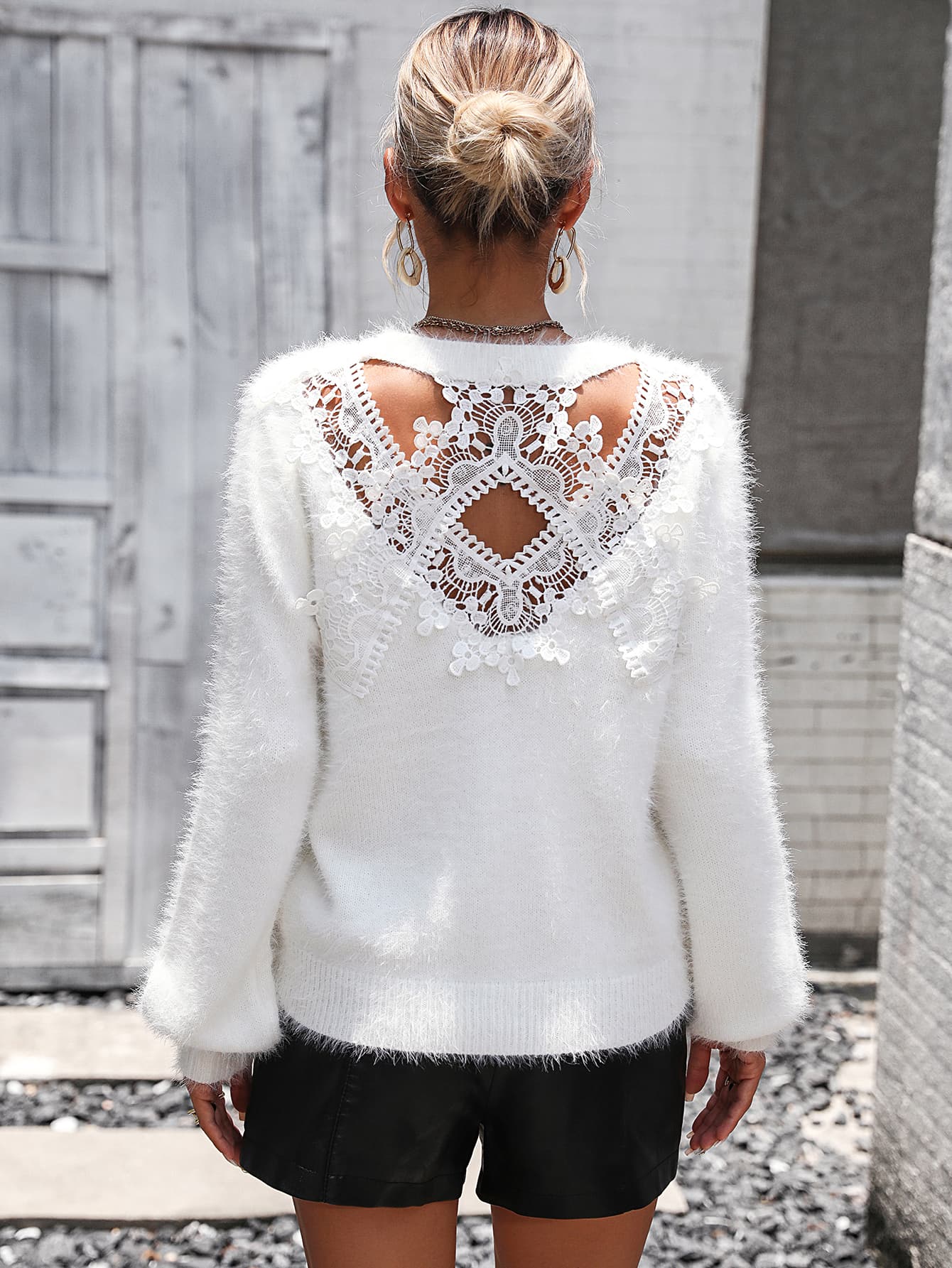 Lace Detail Long Sleeve Pullover Sweater