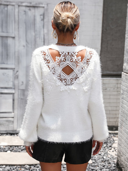 Lace Detail Long Sleeve Pullover Sweater