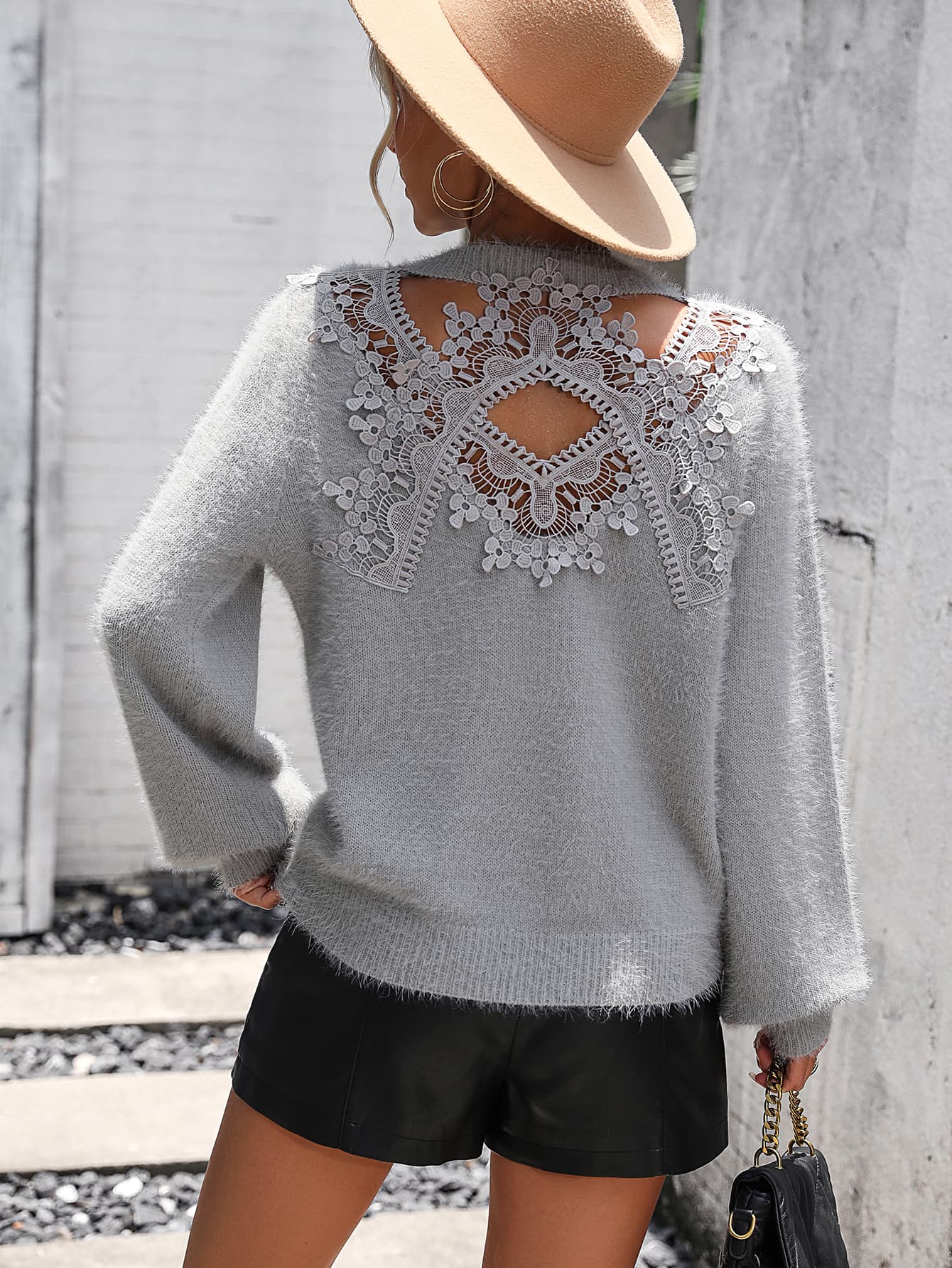 Lace Detail Long Sleeve Pullover Sweater
