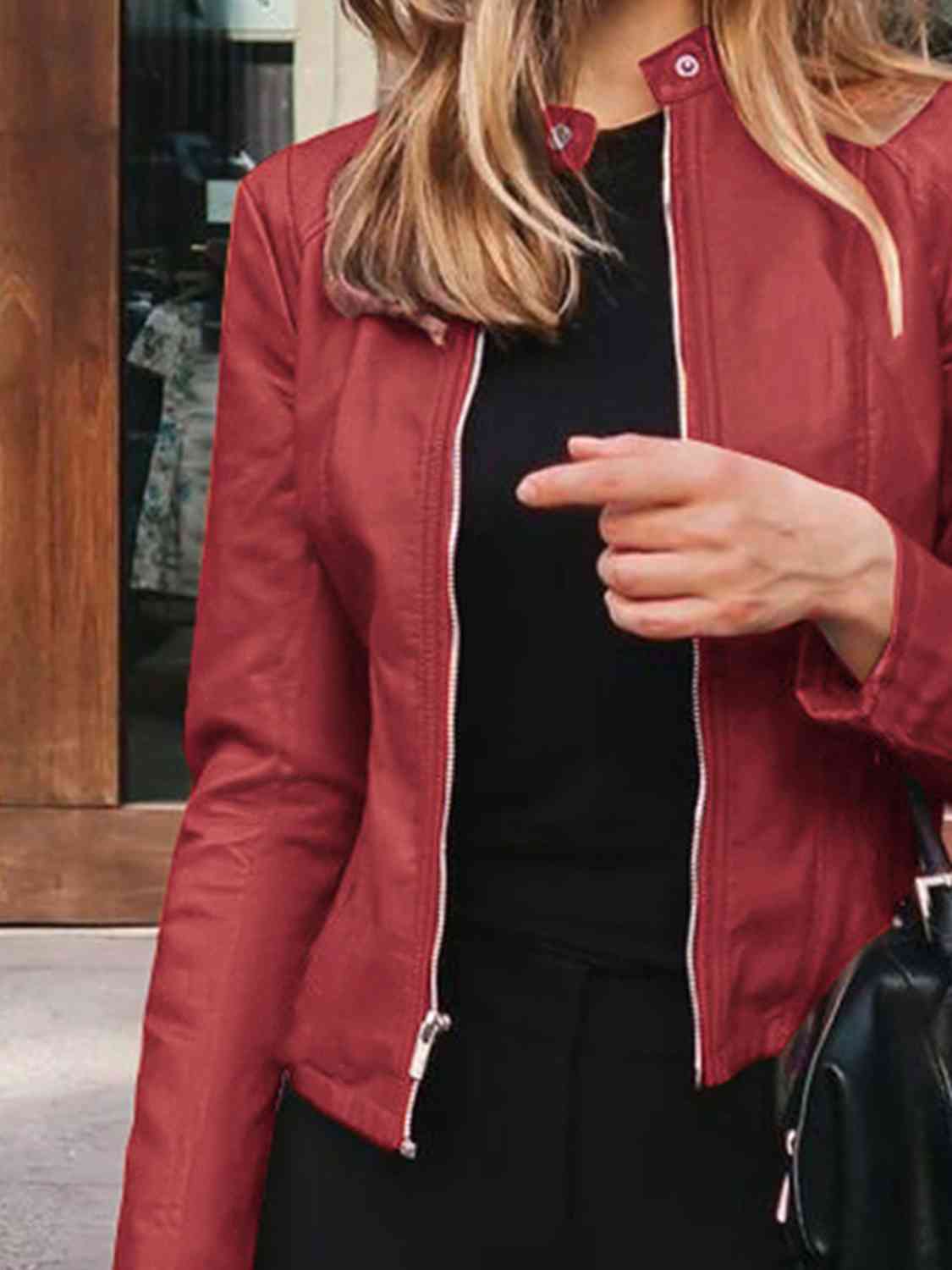 Mock Leather Zip Up Jacket