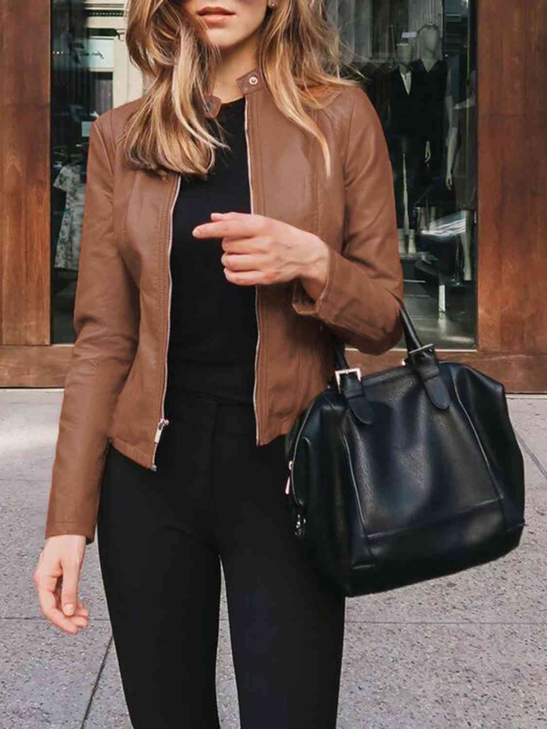 Mock Leather Zip Up Jacket