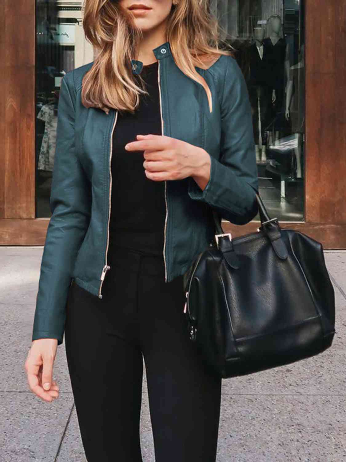 Mock Leather Zip Up Jacket