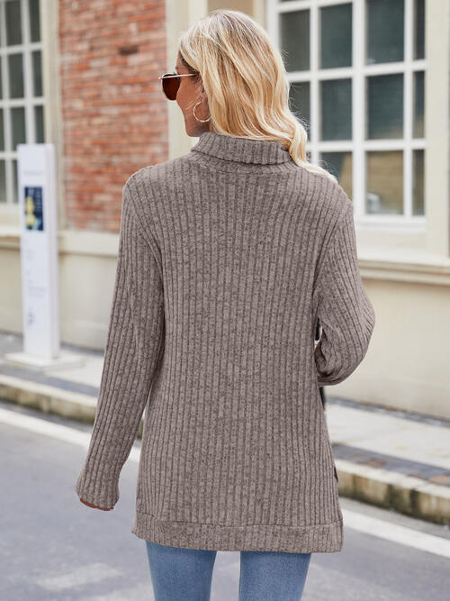 Ribbed Turtleneck Long Sleeve Knit Top