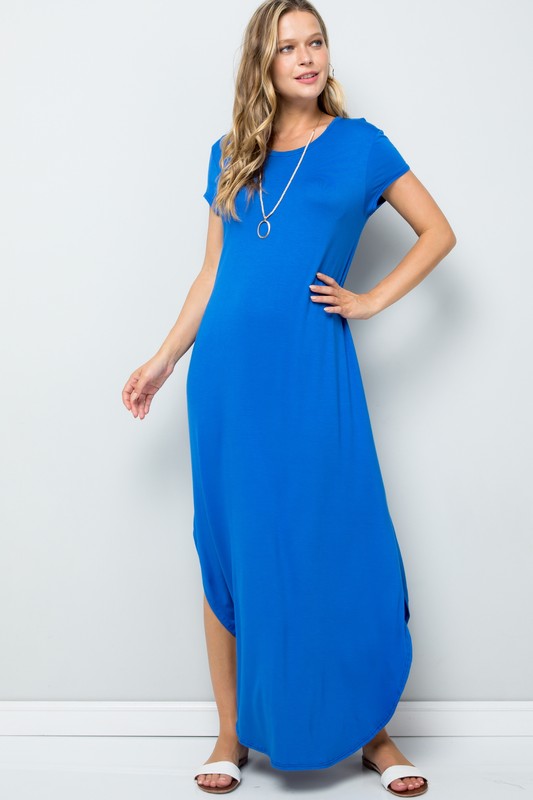 Short Sleeve Maxi Dress with Side Slit