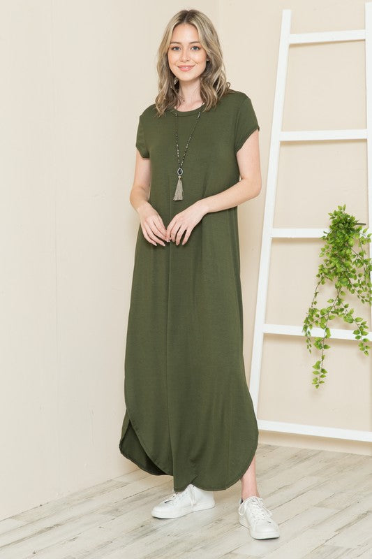 Short Sleeve Maxi Dress with Side Slit