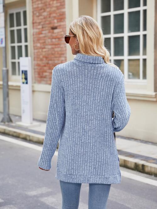 Ribbed Turtleneck Long Sleeve Knit Top